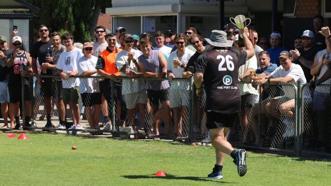 Andrew Jarman does a lap of Largs Reserve during the 'Legs for Lee' fundraising event. Picture: Port District Football Club