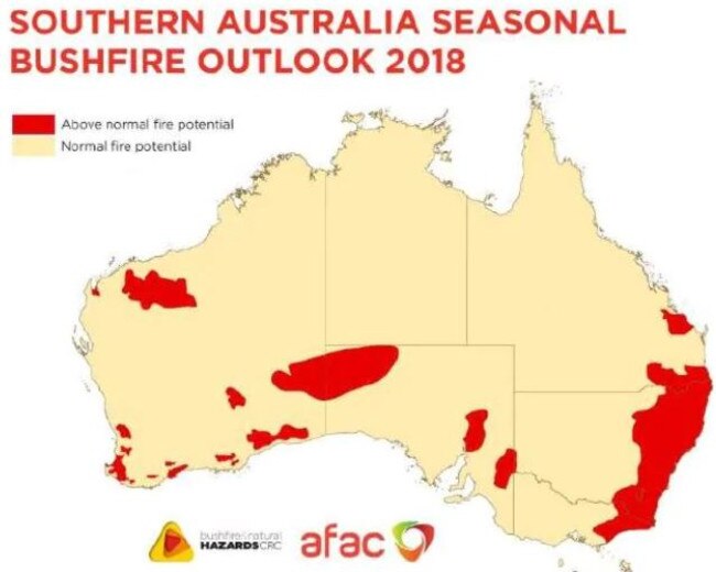 Bushfire potential across Australia for 2018-19.