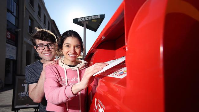 Local Council Elections. Young voters Harry Payne 19 of Mount Stuart and Heidi La Paglia 25 of Hobart. Picture: SAM ROSEWARNE.