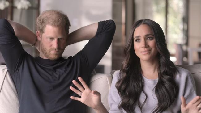 Harry and Meghan in their “whiny” Netflix docuseries. Picture: Supplied