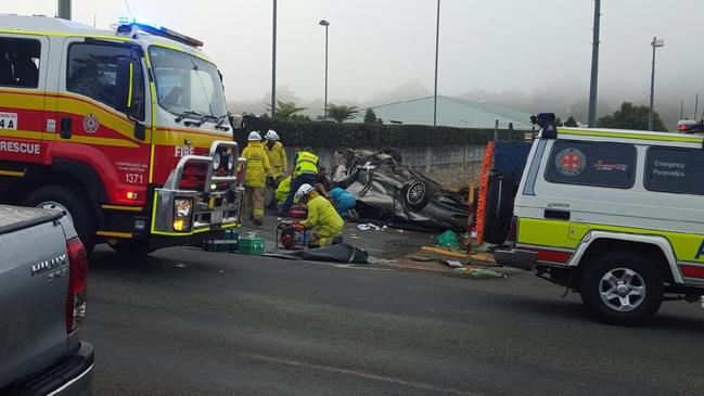 Scene of serious car crash on Tamborine Mountain Gold Coast.