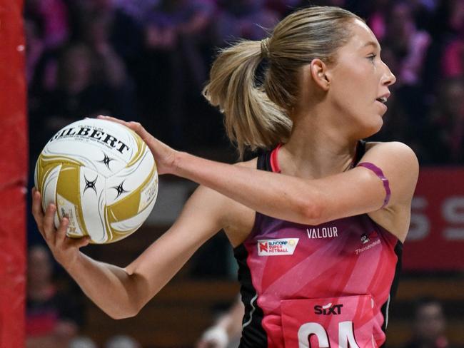 ADELAIDE, AUSTRALIA - JULY 20:  Lauren Frew of the Thunderbirds during the Super Netball Major Semi Final match between Adelaide Thunderbirds and Melbourne Vixens at Adelaide 36ers Arena, on July 20, 2024, in Adelaide, Australia. (Photo by Mark Brake/Getty Images)