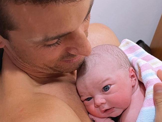 Matty J posted this adorable photo with his newborn. Picture: Instagram