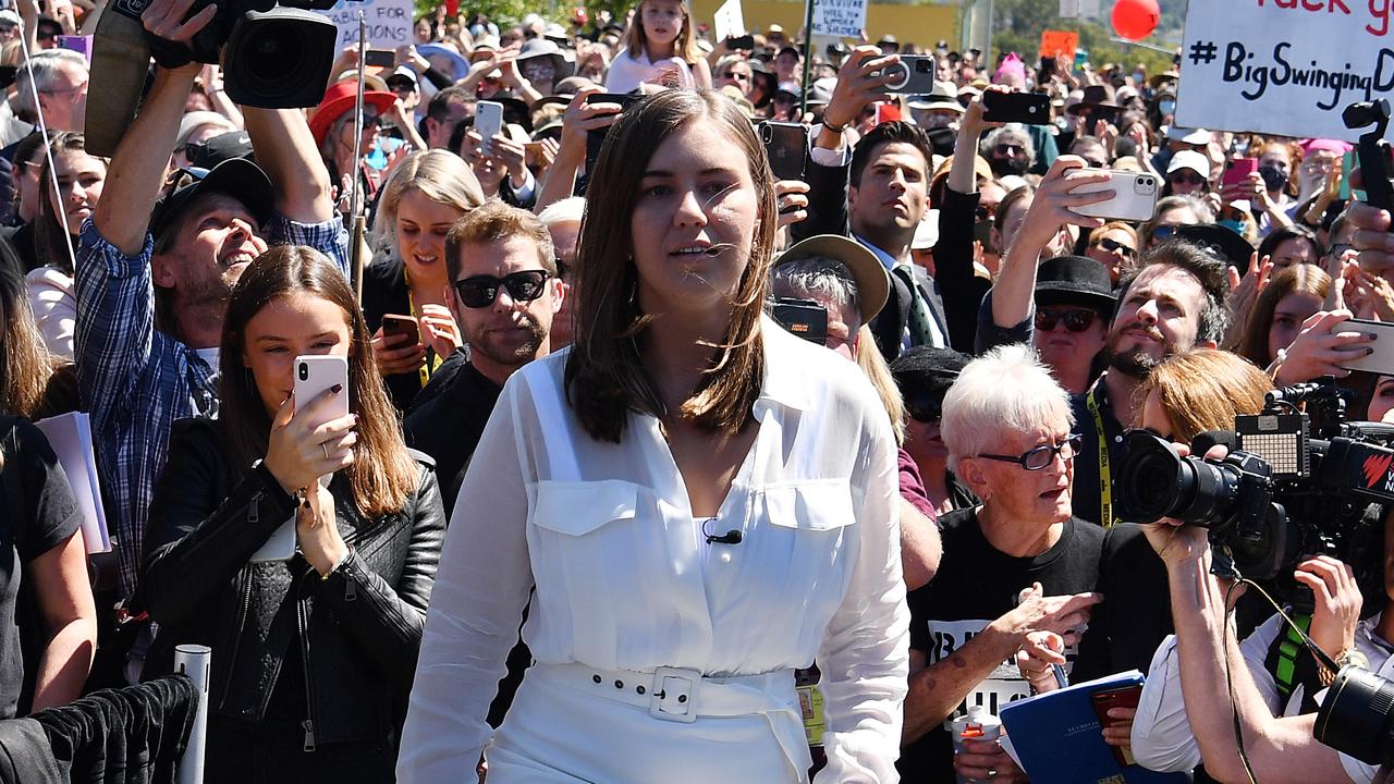 Brittany Higgins is seen outside Parliament House on March 15 during the March 4 Justice event. Picture: Sam Mooy/Getty Images