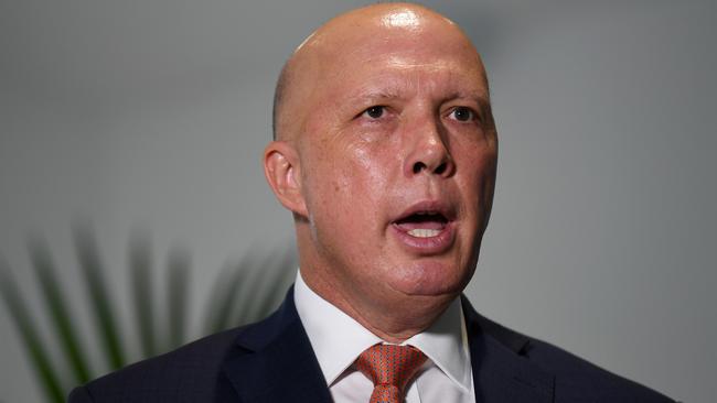 Peter Dutton was the guest speaker at the ‘exclusive long lunch with Dutton and Deb’ at Sir Richard Branson’s Noosa River island. Picture: Dan Peled