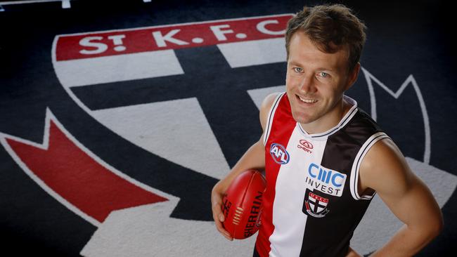 NCA. MELBOURNE, AUSTRALIA. October 24, 2024. AFL.  Jack Macrae in his new colours after being traded too St Kilda by the Western Bulldogs in the recent AFL Trade period .     .  Pic : Michael Klein