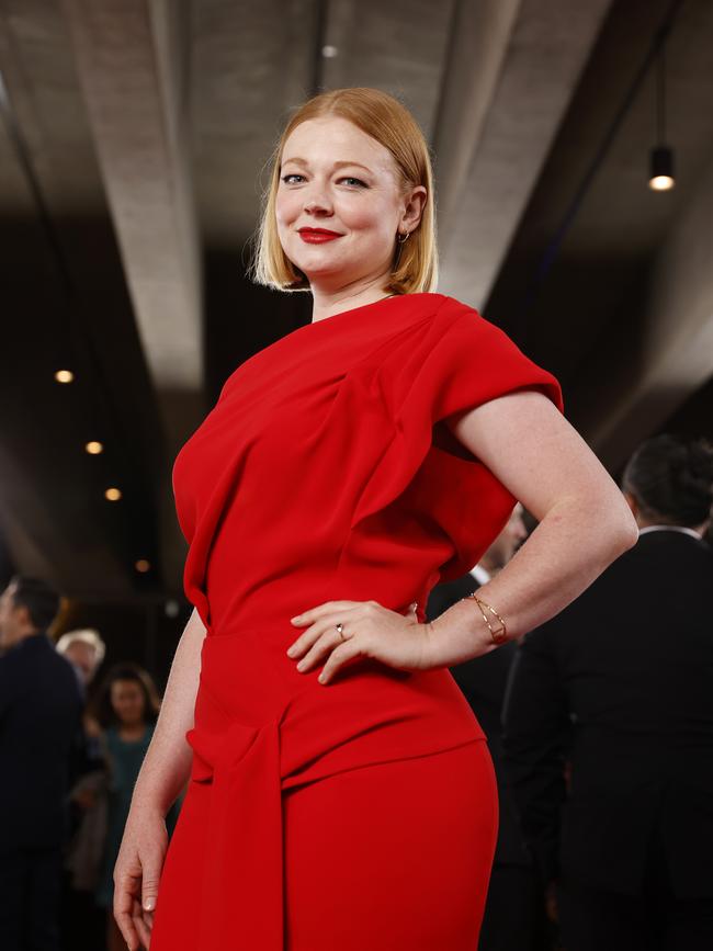 Sarah Snook on the red carpet of the 2021 AACTA Awards at the Sydney Opera House. Picture: Jonathan Ng