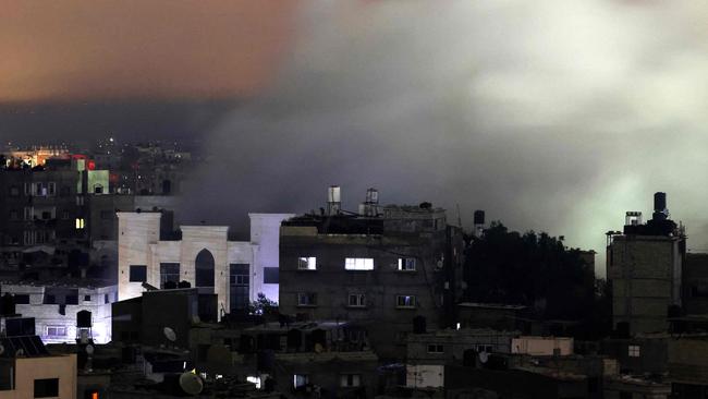 Smoke billows following an Israeli strike in Rafah in the southern Gaza Strip on Friday, amid ongoing fighting between Israel and Hamas militants in the Palestinian territory. Picture: Mahmud Hams/AFP