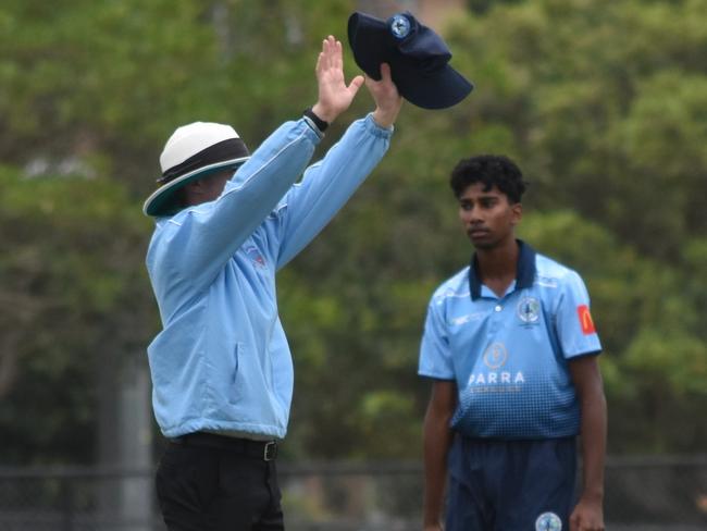 The umpire signals a six for Easts. Picture: Sean Teuma