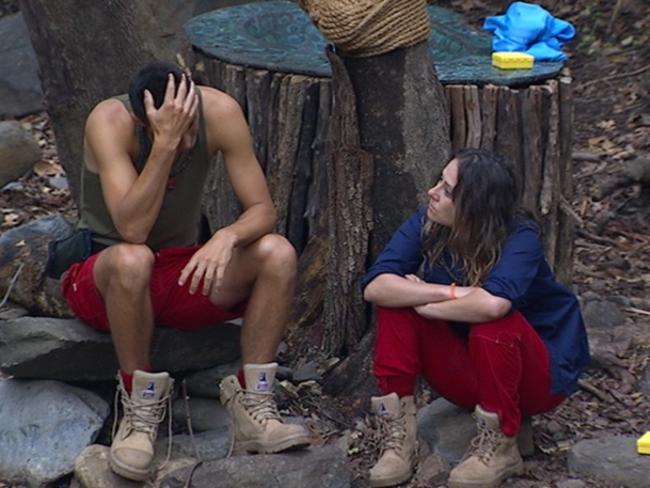 Newcastle-born psychic Jackie Gillies consoles her campmate.