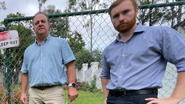 Flashback to storm damage on the golf course – community leader Jason Young and then Division 7 candidate Joe Wilkinson inspected the damage. Mr Wilkinson became councillor after the March election.