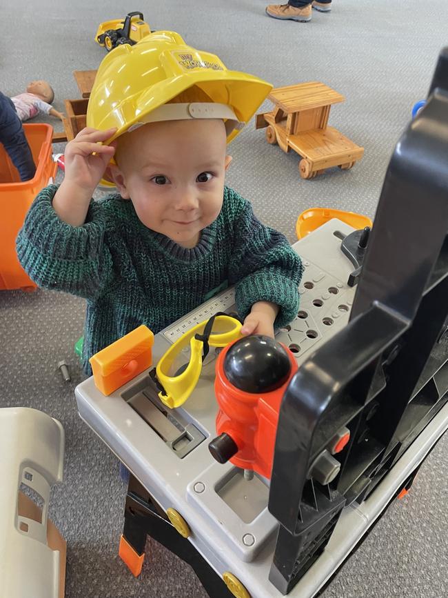 George van Essen enjoys dressing up as a builder. Picture: Supplied