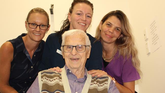 Bribie Island retiring doctor Dr Patrick Tomasiello with his staff Rebecca Lewis, Rachel Freestone and Kristy Chapman. PICTURE: ALAN QUINNEY