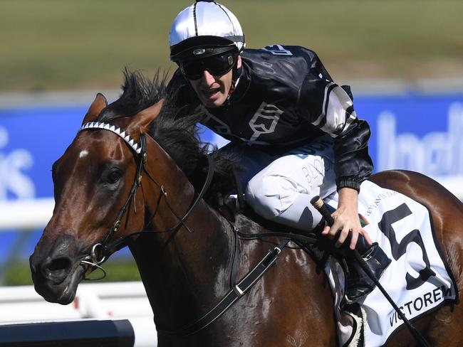 Victorem ridden by Ben Looker wins race 4 , the Newhaven Park Country Championships Final during The Championships Day 1 at Royal Randwick Racecourse in Sydney, Saturday, April 7, 2018. (AAP Image/David Moir) NO ARCHIVING, EDITORIAL USE ONLY