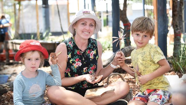 Pelican Waters Golden Beach Kindergarten & Childcare recently received an "excellent" rating on their centre. Pictured, Sylvie, 4, educator Tracey Milloy and Reggie, 5. Picture: Patrick Woods.