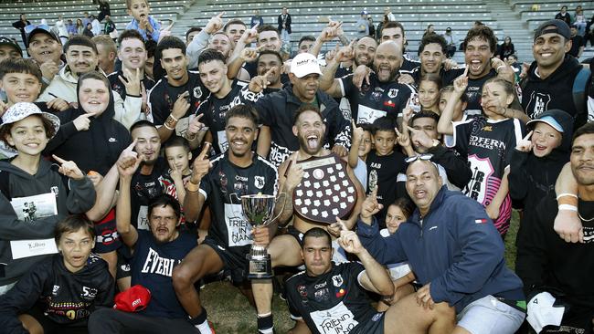 Redfern All Blacks A-Grade celebrate their victory. Picture: John Appleyard