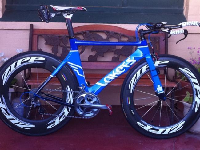 Kevin Carr had this Felt bike custom painted with Lakers Triathlon Club colours. Picture: Supplied.