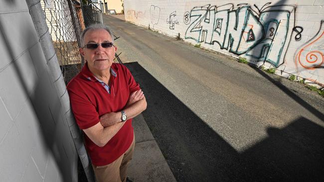 Lee Smith, a photogrammetrist, in Mackay’s Twelfth Lane, where a vehicle that appears identical to Mr Peros's HiLux ute was recorded on CCTV shortly before Shandee Blackburn’s murder. Picture: Lyndon Mechielsen