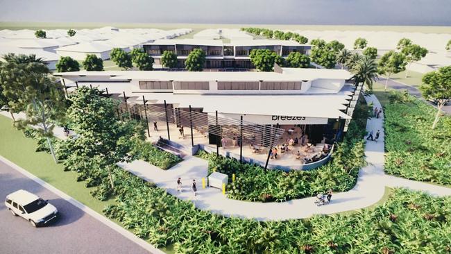 An artist’s impression of the tree-lined retail precinct with a tavern proposed for the suburb of Muirhead. Picture: Supplied