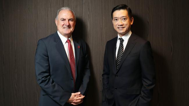 EMR Capital chairman Owen Hegarty, left, with managing director Jason Chang. Picture: Aaron Francis