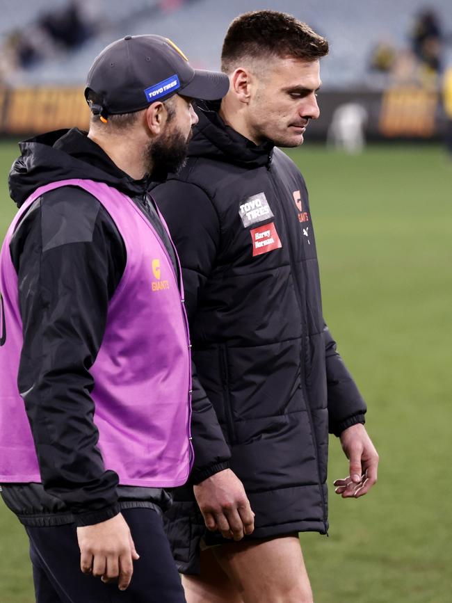 Stephen Coniglio was subbed out. Picture: Darrian Traynor/AFL Photos/via Getty Images.