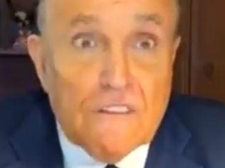 Rudy Giuliani appearing on Steve Bannon's podcast. 