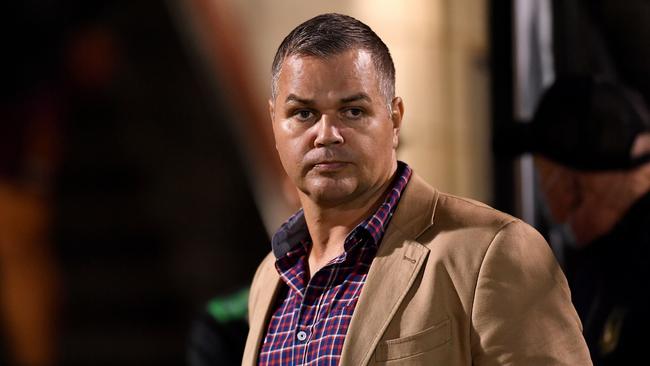 Broncos coach Anthony Seibold after the team’s heavy loss to Wests Tigers at Leichhardt Oval. Picture: NRL Photos