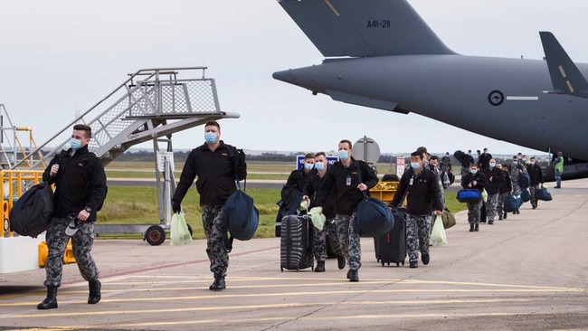 70 navy personnel from Cairns have arrived in Melbourne.