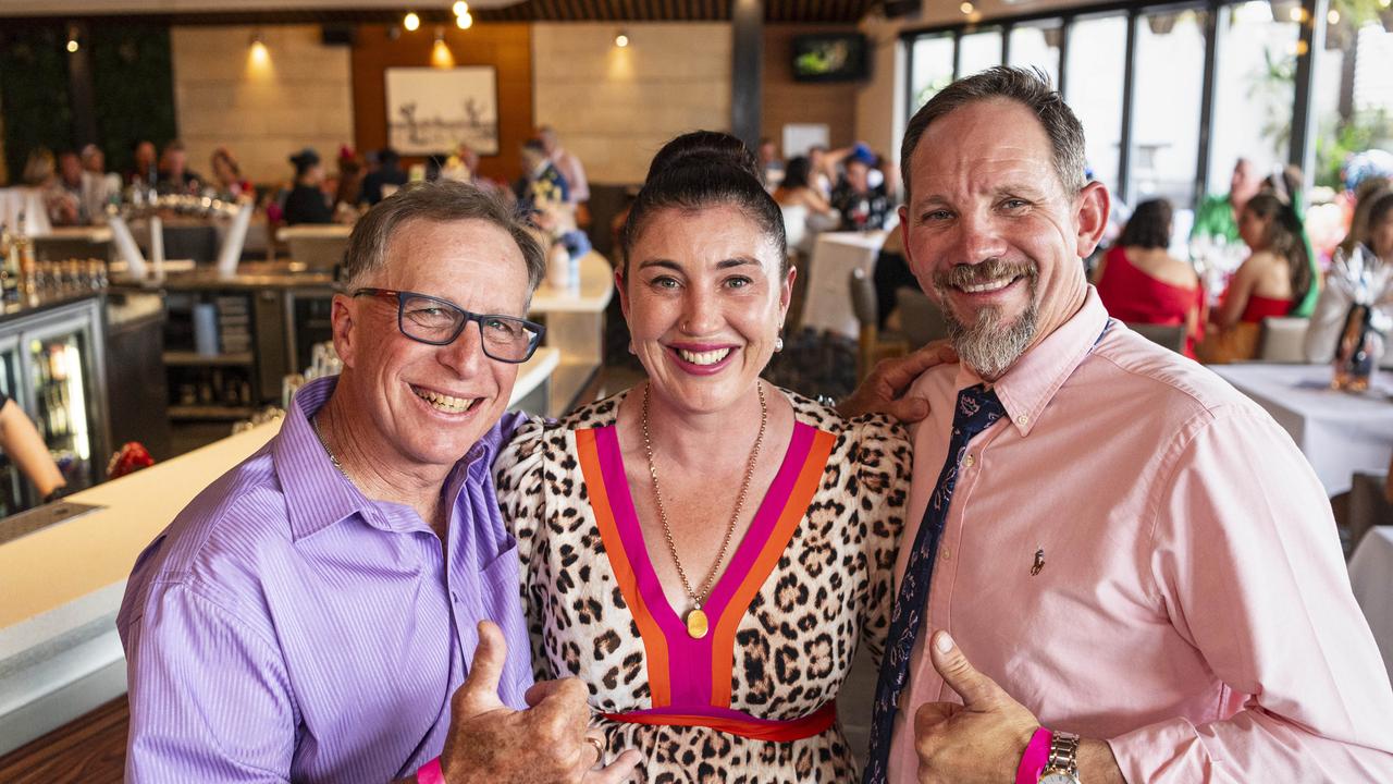 At Fitzy's Melbourne Cup Party are (from left) Peter Elmer, Denieka Wolff and Wes Wolff, Tuesday, November 5, 2024. Picture: Kevin Farmer