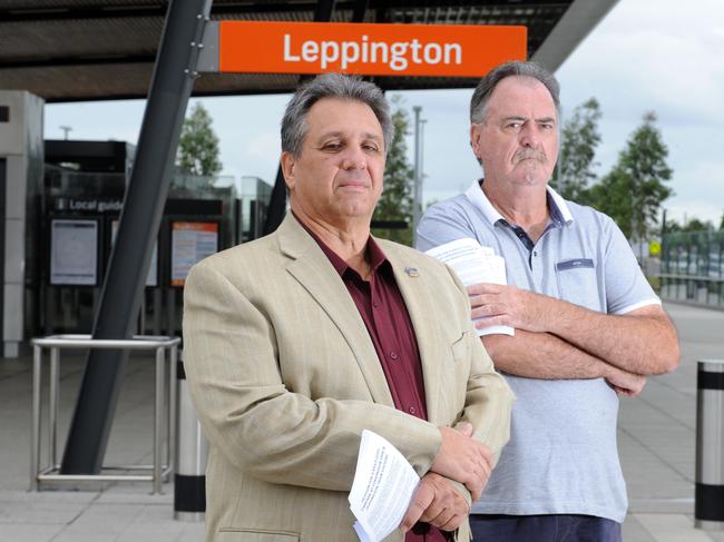 Michael Andjelkovic (left) outside Leppington train station. Picture: Melanie Russell