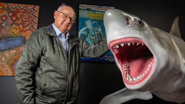 South Australian shark attack survivor Rodney Fox at his Mile End Shark Museum. Picture: Ben Clark