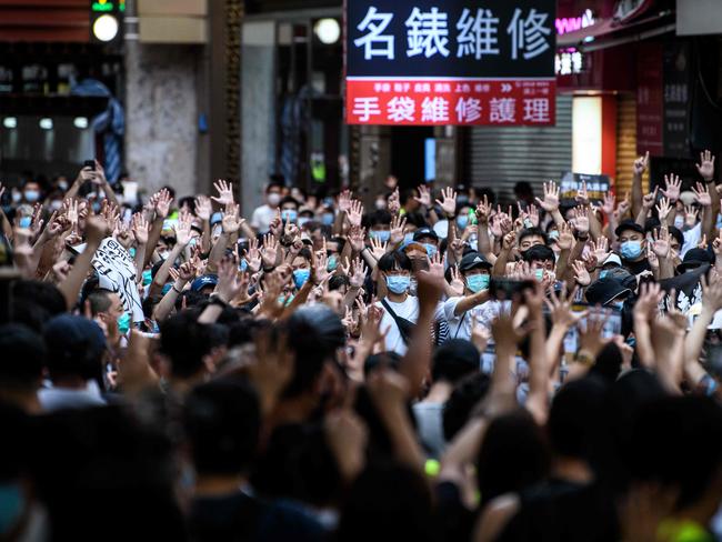 A rally protesting against the new national security law in Hong Kong. Picture: Anthony Wallace/AFP