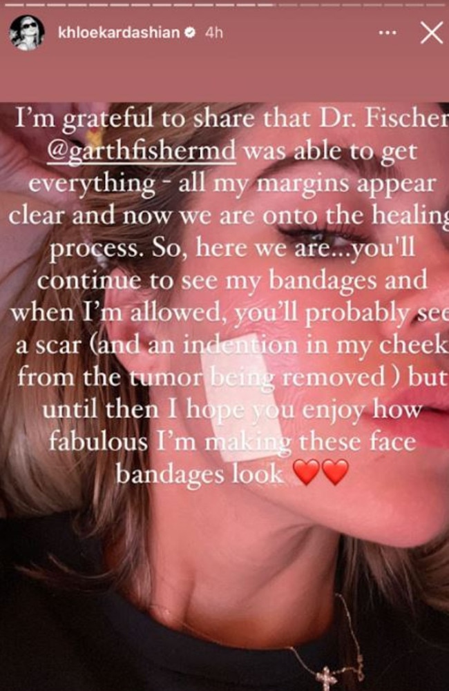 Once Kardashian can remove the bandage, she said fans will probably ‘see a scar’. Picture: Instagram