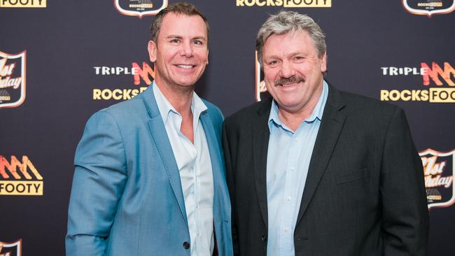 Wayne Carey and Brian Taylor at the Triple M Footy 21st Birthday drinks at Greenfields in Albert Park on Wednesday, August 9, 2017. Picture supplied by Triple M