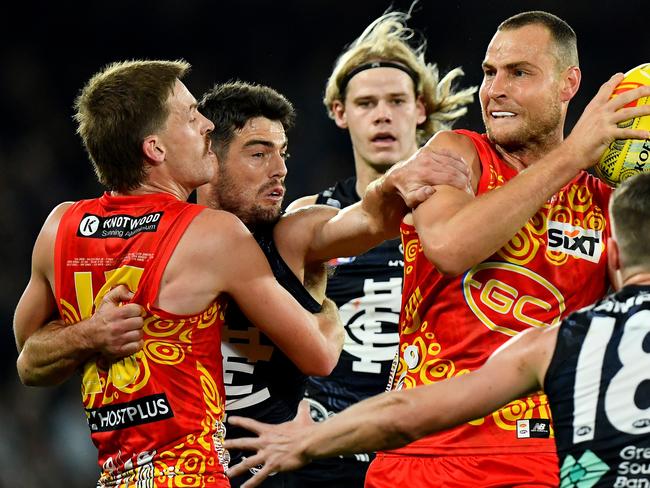 Gold Coast’s midfield was soundly beaten by Carlton. Picture: Josh Chadwick/AFL Photos/via Getty Images