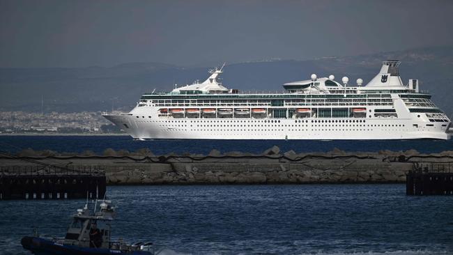 The 'Rhapsody of the Seas' cruise liner carrying US citizens leaves the Israeli port of Haifa to be evacuated to the Mediterranean island of Cyprus. Picture: AFP