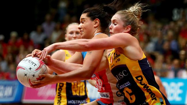 Sunshine Coast Lightning’s Laura Scherian, right, has taken her opportunity this season with both hands. Picture: Gregg Porteous