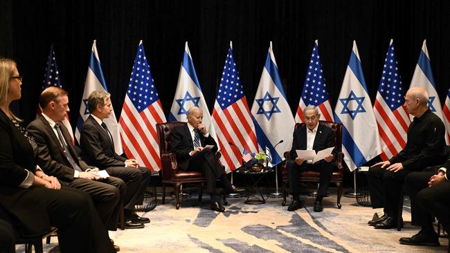 President Biden met with Israeli Prime Minister Benjamin Netanyahu in Tel Aviv in October. Picture: AFP