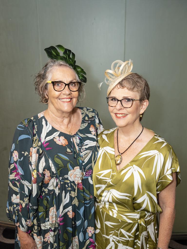 Jan Romanowski (left) and Judith Gibbins at the Melbourne Cup luncheon hosted by Rotary Club of Toowoomba City raising funds for Protea Place, Tuesday, November 1, 2022. Picture: Kevin Farmer