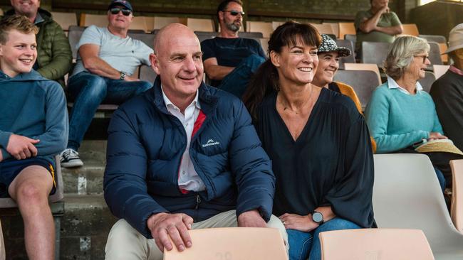 Tasmanian Premier, Peter Gutwein with wife Amanda cheering on their son Finn.