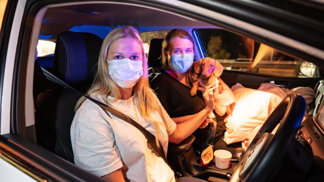 The last people allowed through the Hume Freeway checkpoint. Picture: Simon Dallinger