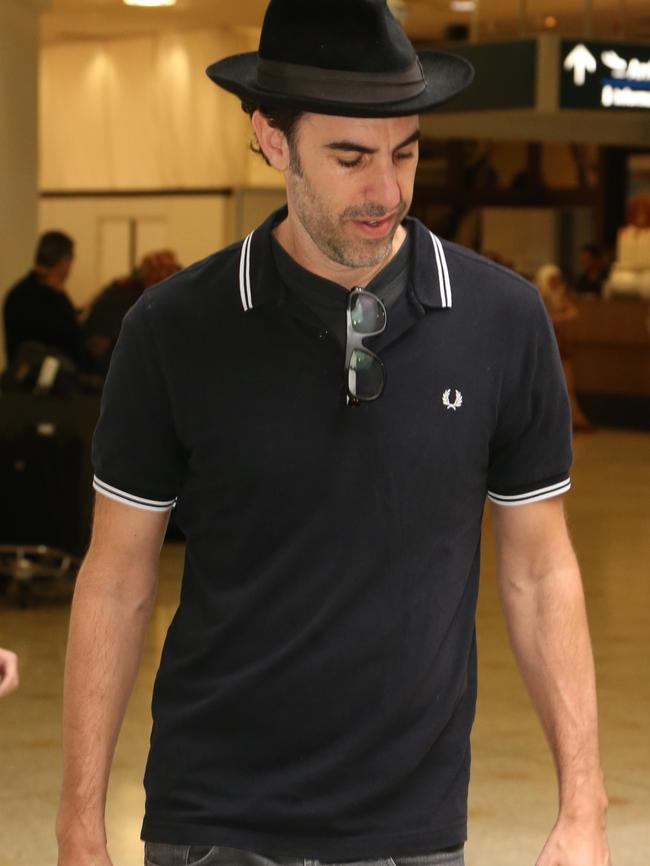 Comedian husband Sacha Baron Cohen also touched down in Australia. Picture: Adam Taylor