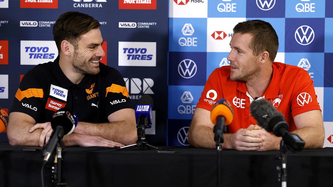 It was all smiles on Wednesday as Coniglio and Parker spoke about the importance of the Derby. Picture: Phil Hillyard