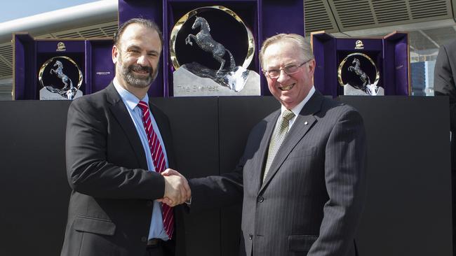 Russell Balding (right) will be forced to step down as chairman of Racing NSW later this month. Hollie Adams/The Australian