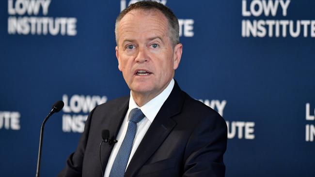 Bill Shorten speaks at the Lowy Institute today. Picture: AAP