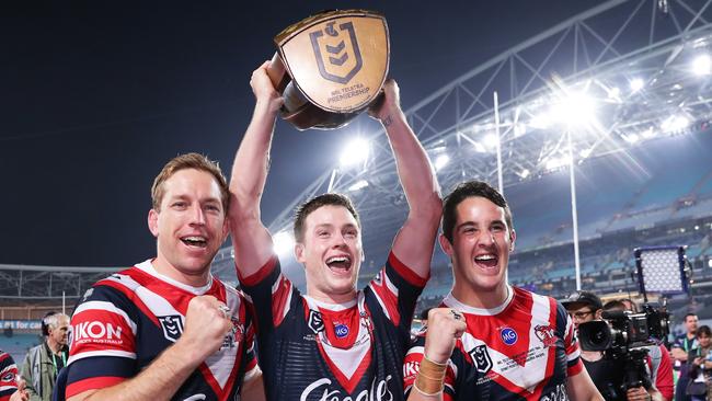 Luke Keary (C) will have scans on his injured ankle. Picture: Matt King/Getty