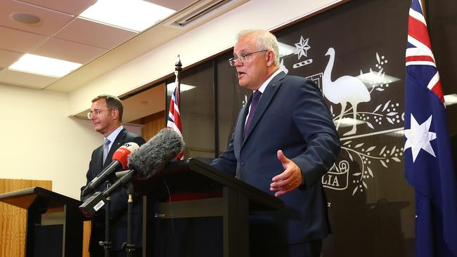 Scott Morrison and Deputy Chief Medical Officer Michael Kidd. Picture: NCA NewsWire / Jono Searle