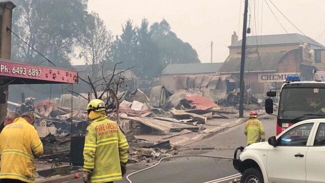 The main street of Cobargo after the fire swept through. Picture: Twitter.