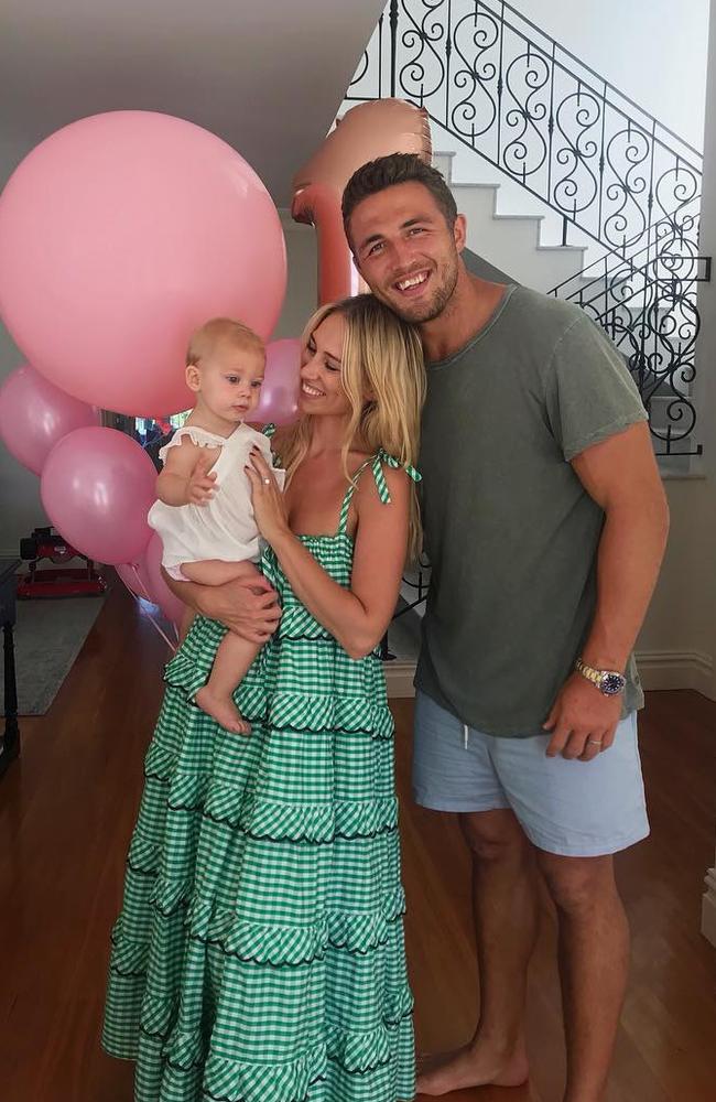 South Sydney Rabbitohs star Sam Burgess with wife Phoebe and baby Poppy Burgess. Source: Instagram