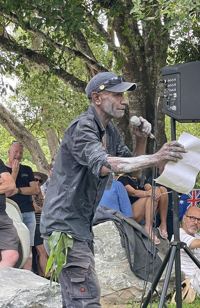 Indigenous elder Sturt Boyd at the Mt Warning/Wollumbin rally at Uki, Tweed Shire on Australia Day 2024. Picture: Sam Stolz/NewsLocal